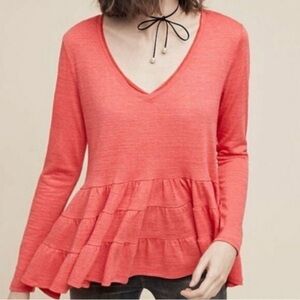 Anthropologie Deletta Thea coral tiered peplum top size M
